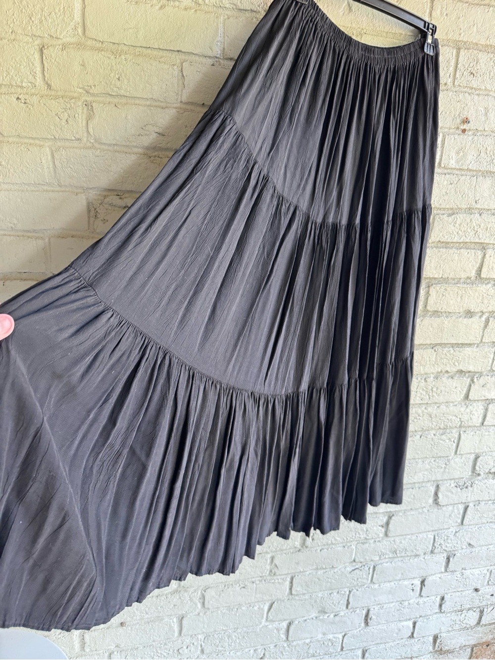 Double D Ranch Black Maxi Tiered Skirt Sz L Western Romantic Boho Peasant Rodeo